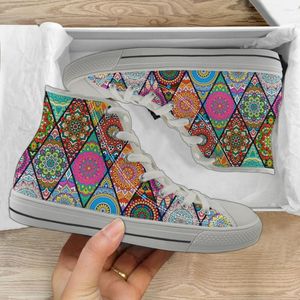 Chaussures décontractées Instantarts High Top Canvas Shoe Bohemia Mandala Print Femmes Sneakers respirants pour Teen Boys Lace Up Flats 2024