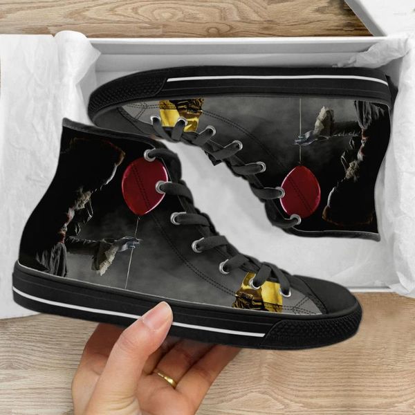 Zapatos casuales Instantarts Película de terror Pennywise Print High Top Women Men Canvas Vulcanize Flats Flats adolescentes Sneakers