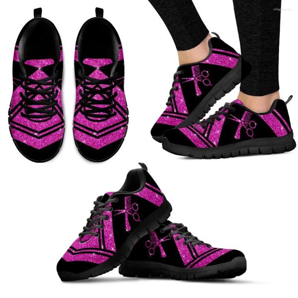 Zapatos informales INSTANTARTS, diseño de equipo de barbero rosa, ligeros, para exteriores, negros, con cordones, Zapatos de baloncesto Planos