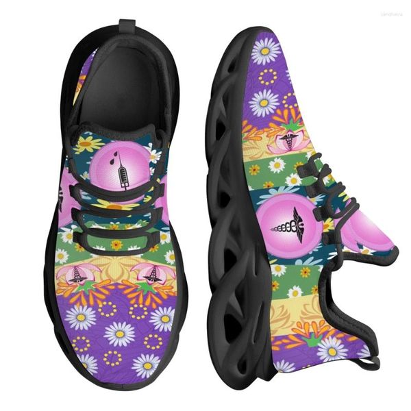 Chaussures décontractées Instantarts Purple Small Daisy Design Plateforme Light et Lacet-Up Outdoor Runnor