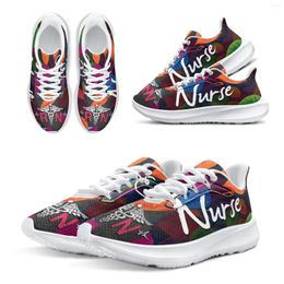 Chaussures décontractées Instantarts RN Running Nursing For Women Tropical Plant Print Sneakers White Lace Up Women's Zapatos Mujer