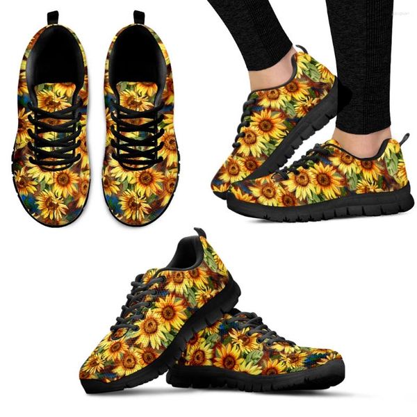 Zapatos casuales instantarts sunflower estampado de flores de plataforma negro zapatillas de baloncesto de verano transpirable