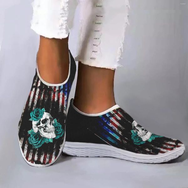 Chaussures décontractées instantarts drapeau tendance imprimé graffiti noir design fleur crâne léger baskets d'été extérieurs