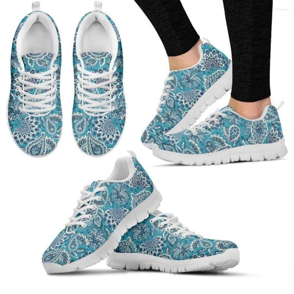 Chaussures décontractées Instantarts Blancs de baskets causales blanches Boho Pasiley imprimés floraux Lightweigh Air Mesh Falt Lace Footwear pour les filles