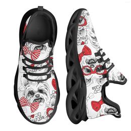 Chaussures décontractées Instantarts White Yorkshire Terrier Dog Design Bow Print Print Sneakers Mesh Breathable Outdoor Sport Training Flat