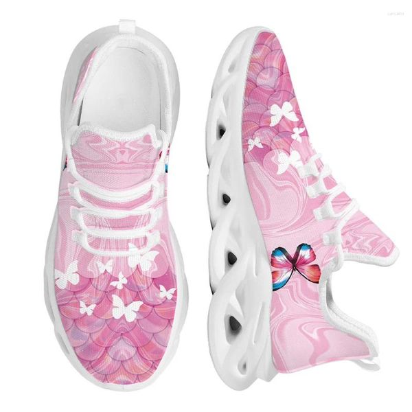 Chaussures décontractées Instantarts Papillons pour femmes Pink Fish Scale Design à lacets baskets printemps Cadeaux de chaussures de marche respirant