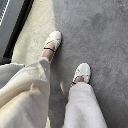 Zapatos casuales ippeum ballet pisos mujeres 2024 verano bailarina blanca Mary Janes Ballerines de cuero Femme Chaussure