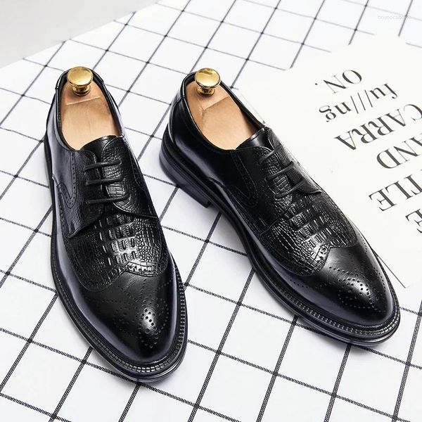 Chaussures décontractées marque italienne noire oxford lacet up Business épais semets mascules mots de mariée formelle