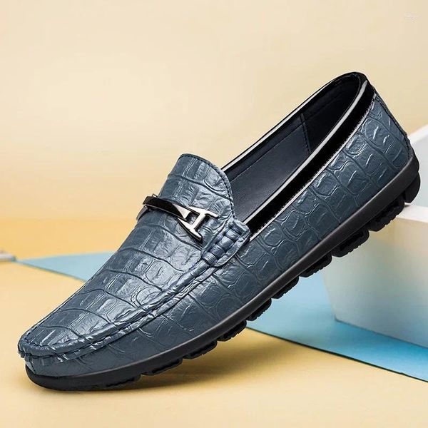 Chaussures décontractées italiennes haut de gamme en cuir véritable mocassins pour hommes, costumes d'affaires de marque