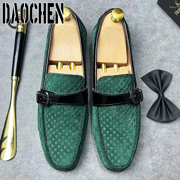 Chaussures décontractées Locs masculins italiens Black Green Moine Slip sur les hommes Robe Bureau Bureau de mariage Cuir