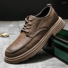 Chaussures décontractées Style italien Men's Oxford Lace Up Office Business Fashion Business Geothere En cuir Interview