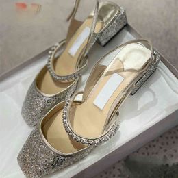 Zapatos casuales J family Mary Jane Sandalias de diamantes de imitación con cabeza cuadrada para mujer en primavera y verano 2022