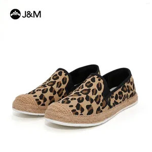 Chaussures décontractées JM Femmes Espadrilles Fisherman plat Round Toe Leopard Canvas d'été Slip-on Sneakers Zapatillas Mujer Sapatos