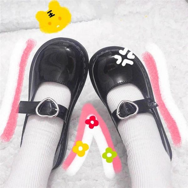 Chaussures décontractées japonais lolita pu cuir étudiant féminins coréens rétro douce fille douce mignon jk uniforme noire kawaii anime cosplay chaussure