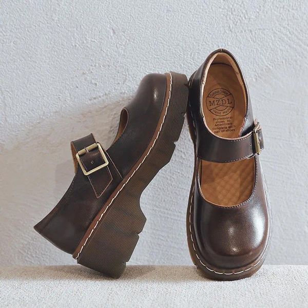 Zapatos informales estilo japonés Vintage hebilla Mary Janes zapatos de tacón para mujer estudiante cuero mujer parte inferior gruesa para mujer