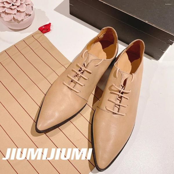 Chaussures décontractées Jiumijiumi est la main faite à la main rétro véritable en cuir en cuir Point-Toe femme appartement ballet danse desinger zapatos de mujer