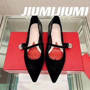 Chaussures décontractées Jiumijiumi Ballet fait à la main Single Single Mary Janes Pointed Coes Talons plats Femmes Mariage Botas Mujer