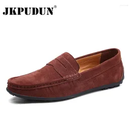 Casual schoenen jkpudun suede lederen mannen loafers Italiaanse echte rijdende mocassins gommino slip op heren plus maat