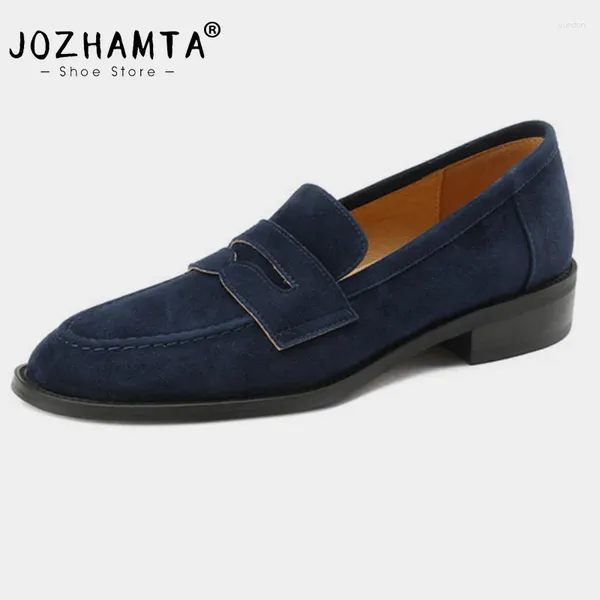 Chaussures décontractées JOZHAMTA taille 33-40 femmes mocassins en cuir véritable bout carré souple talons bas printemps bureau dame pompes quotidiennes