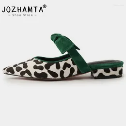 Chaussures décontractées Jozhamta Taille 34-40 Arrivée Bowknot pointu pointu les ganters de cuir authentiques mules sandales d'été femme bas talon
