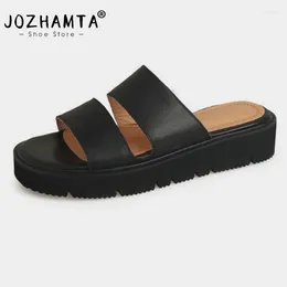 Chaussures décontractées Jozhamta Taille 34-40 Femmes Femmes cales Slippers Real Leather Comfort Platform Mid Mid Talons Summer 2024 Sandales Daily Sandales
