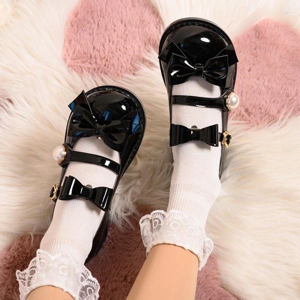 Chaussures décontractées kawaii bowknot lolita féminine grosse orteil grand perle harajuku japonais jk uniforme étudiante collégiales