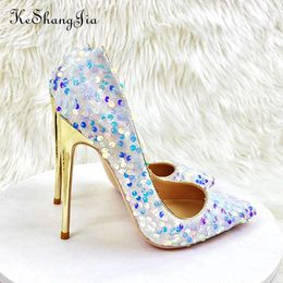 Chaussures décontractées keshangjia blanc bling sequins femmes sexy talons extrêmement hauts