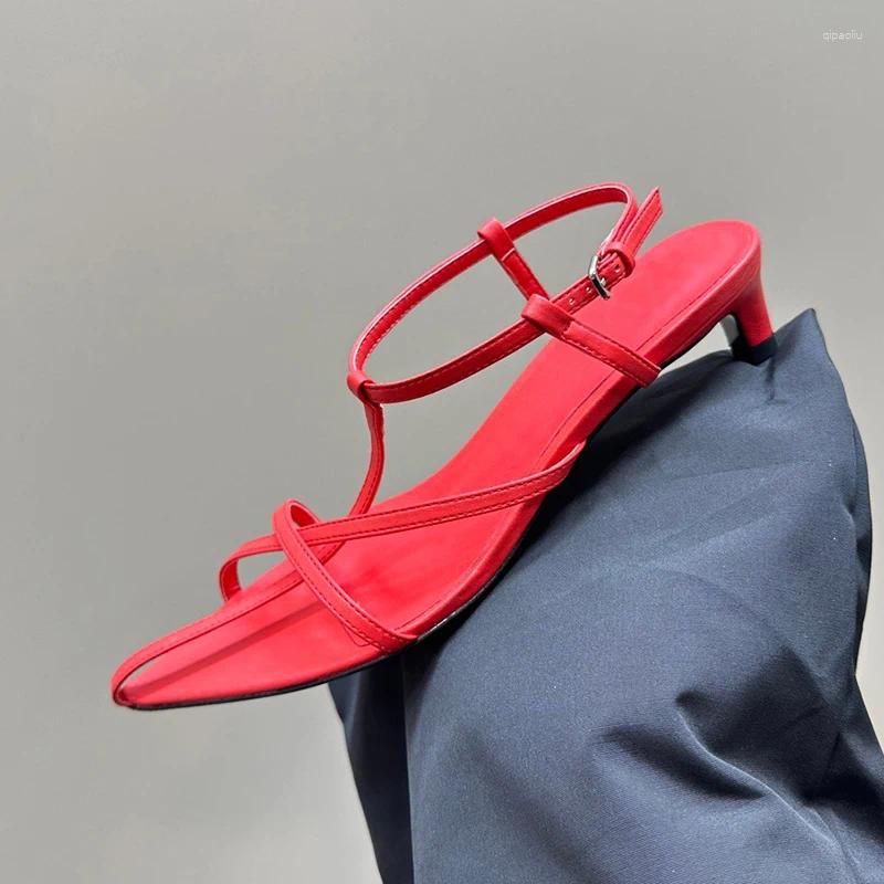 Санксуалы для каблуки сандалии сандалии лето настоящие кожаные верхние верхние виды тонкие женские банкет узкополосные дизайны открытые дамы на пальцах