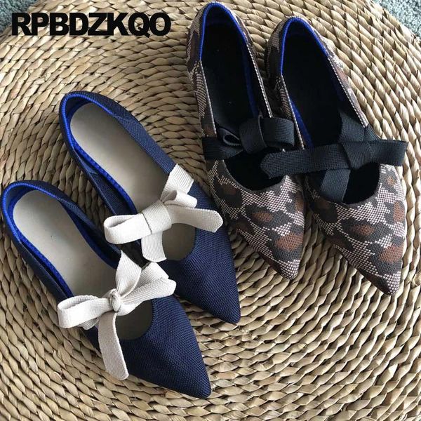 Zapatos casuales tejido de punta puntiaguda Mary Jane cómoda Bowknot Maternity Bow Knot Cheetah Leopardo Trabajo Flats Sweet Bowtie