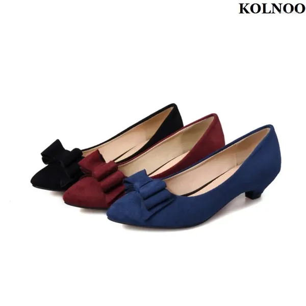 Zapatos Casuales Kolnoo Hecho A Mano Estilo Simple Señoras Gatito Tacón Bombas Mariposa Faux Suede Slip-on Vestido De Verano Moda De Noche Prom