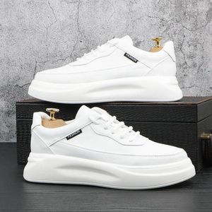 Chaussures décontractées Style coréen hommes loisirs blanc à lacets en cuir véritable chaussures plates respirant plate-forme baskets jeunesse rue chaussures homme