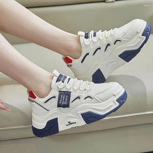 Casual schoenen Koreaanse versie Chunky Sneakers Dames Spring herfst Dikke bodem Dad Woman Fashion Pu Leather Platform Sport Ladies