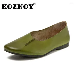 Casual schoenen Koznoy 1,3 cm retro etnische natuurlijke koe echte lederen loafer zomer comfortabele ondiepe vrouwen zachte flats oxford Soled Soled