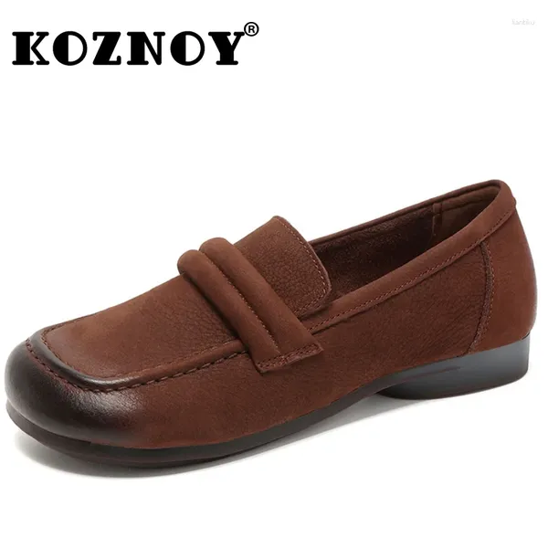 Zapatos casuales koznoy 1.5cm 2024 gamuza vaca de cuero genuino mujeres mujeres suaves y cómodas pisos holandeses deslizan peluche verano otoño