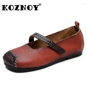 Chaussures décontractées Koznoy 1,5 cm Cow Véritage en cuir authentique confortable Loafer Été ethnique Moccasin Soft Soft Luxury Flats dames Hoes élégance peu profonde