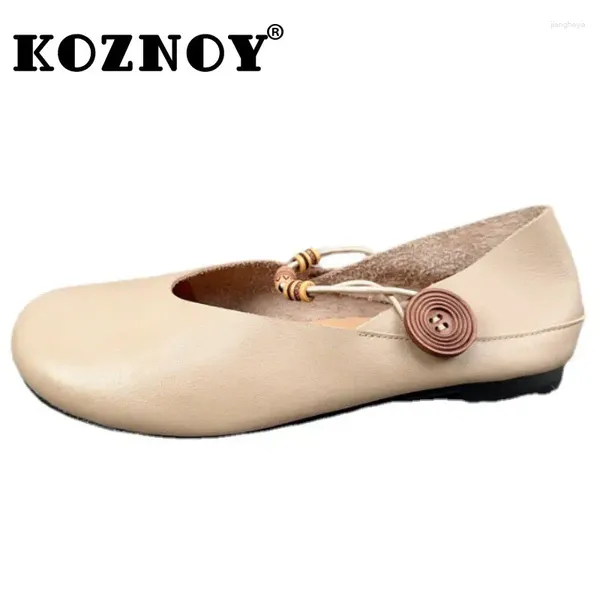 Zapatos informales Koznoy 1.5cm Vacacas de cuero genuino Comfy Women Leisure Retro étnico Natural Summer Solado Solado Flats elásticos Oxfords Loafer Oxfords