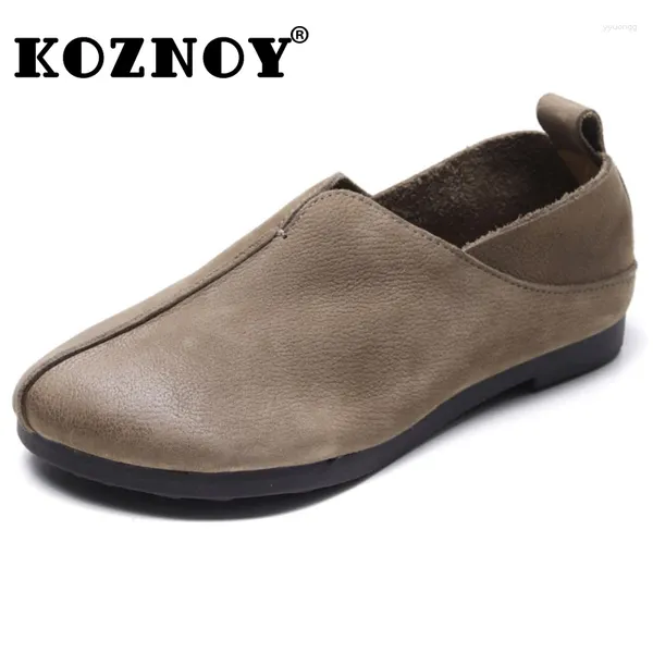 Chaussures décontractées Koznoy 1,5 cm Cow Suede Vérite en cuir authentique Elegance Luxury Flats dames peu profondes Moccasin confortable Soft Semed Summer