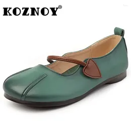 Chaussures décontractées Koznoy 1,5 cm rétro ethnique 2024 Génétique en cuir maman automne femme douce semelled plate rond orteil peu profond hook slip on grande taille