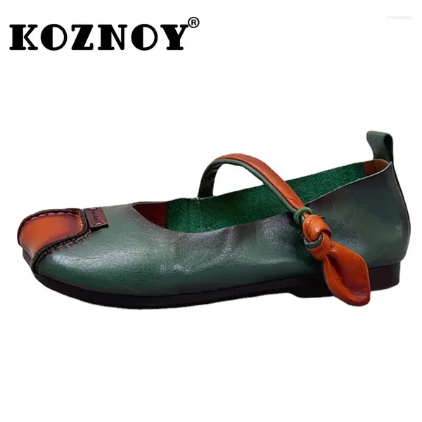 Chaussures décontractées koznoy 1,5 cm rétro rétro ethnique d'automne moigle confortable femmes lointaines à plat doux vache naturelle en cuir authentique oxford pantoufle concise