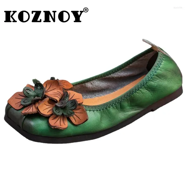 Zapatos informales Koznoy 1cm Vacacas de cuero suave Soled Summer Mujer Moccasin Elegancia Luxury Flats Damas de flores superficiales