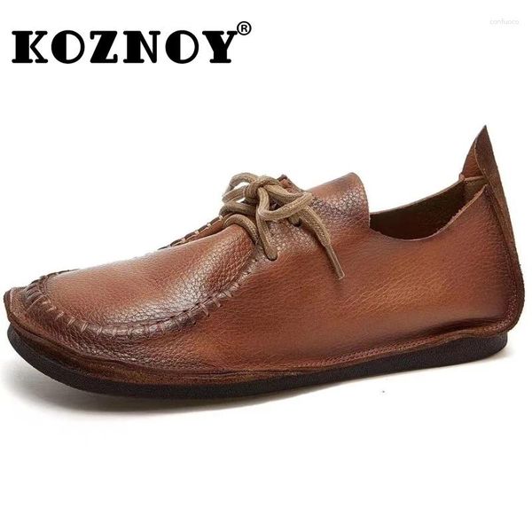 Chaussures décontractées Koznoy 1cm Manuel ethnique Suture Généreuse en cuir mocassins mocassins Lazy Slip on Soft Comfy Summer Women Leisure