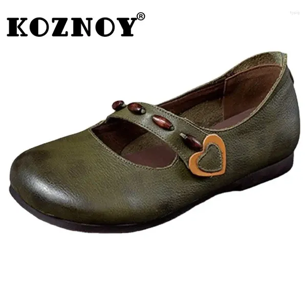 Chaussures décontractées Koznoy 1cm en cuir authentique Summer ethnique Mocasins Femelles de la mode confortable Fashion Femelles de luxe
