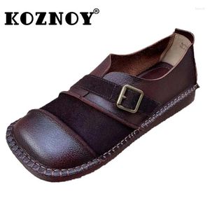 Chaussures décontractées Koznoy 2cm Cow Realine Leather Summer femme Femme rétro peu profonde Moccasins oxfords Mary Jane Elegance Flats confortables