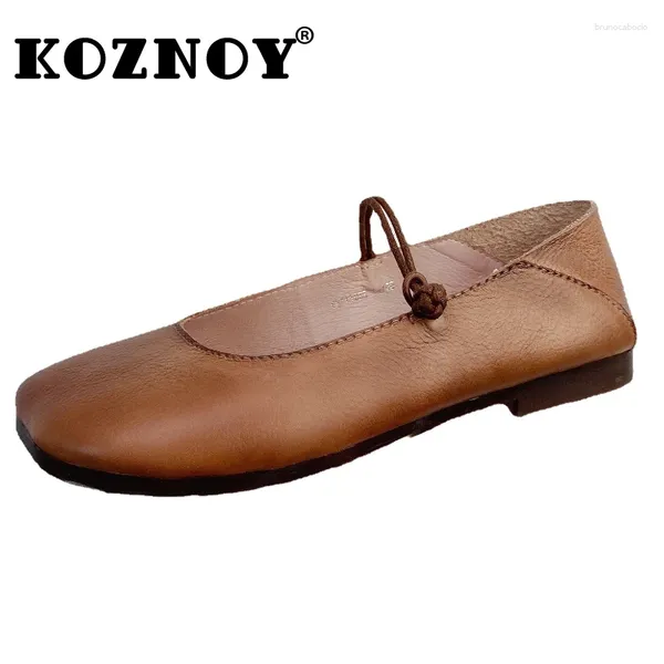 Zapatos informales Koznoy 2cm Cosición étnica de cuero genuino nudo hecho a mano Concise Lolita Lofa Mary Jane Comfy Women Oxfords