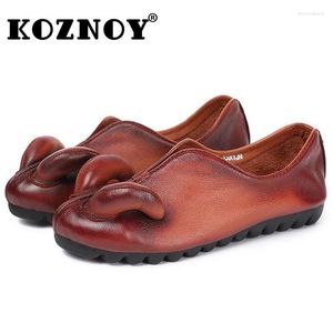 Chaussures décontractées Koznoy 2cm rétro complet Vache en cuir authentique en cuir corne ethnique printemps automne peu profonde femme loisir slip on mode non