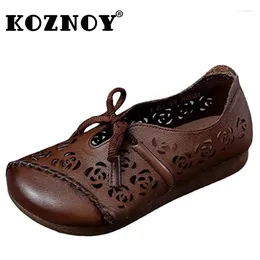 Casual schoenen Koznoy 2 cm dames mocassins koe echte lederen zomer etnische holle comfortabele meisje mode retro vrouwtjes luxe flats dame