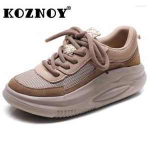 Chaussures décontractées Koznoy 3,5 cm Air Mesh Suede en cuir authentique en cuir Boots Boots Plate-forme d'automne Vulcanize Pumps Pils Mules Sneaker Chunky