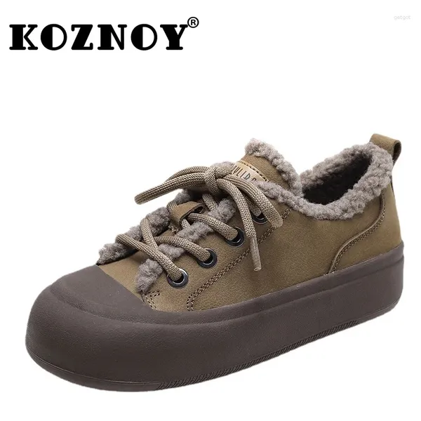 Chaussures décontractées Koznoy 3,5 cm Cow Suede en cuir authentique en cuir en peluche Femme chaleureuse plate-forme automne