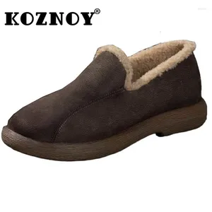 Casual schoenen Koznoy 3cm 2024 Koe Suede echt leer Mary Jane Preppy Girl Winter Plush Warm platform Wedge Ladies Slip op comfortabele mode