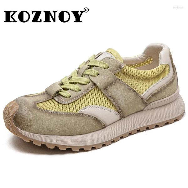 Zapatos informales Koznoy 3 cm Mase de aire Genuine Leather Chunky Sneaker Flats Booties Autumn Women Comfy Summer Mixed Color Boots Spring
